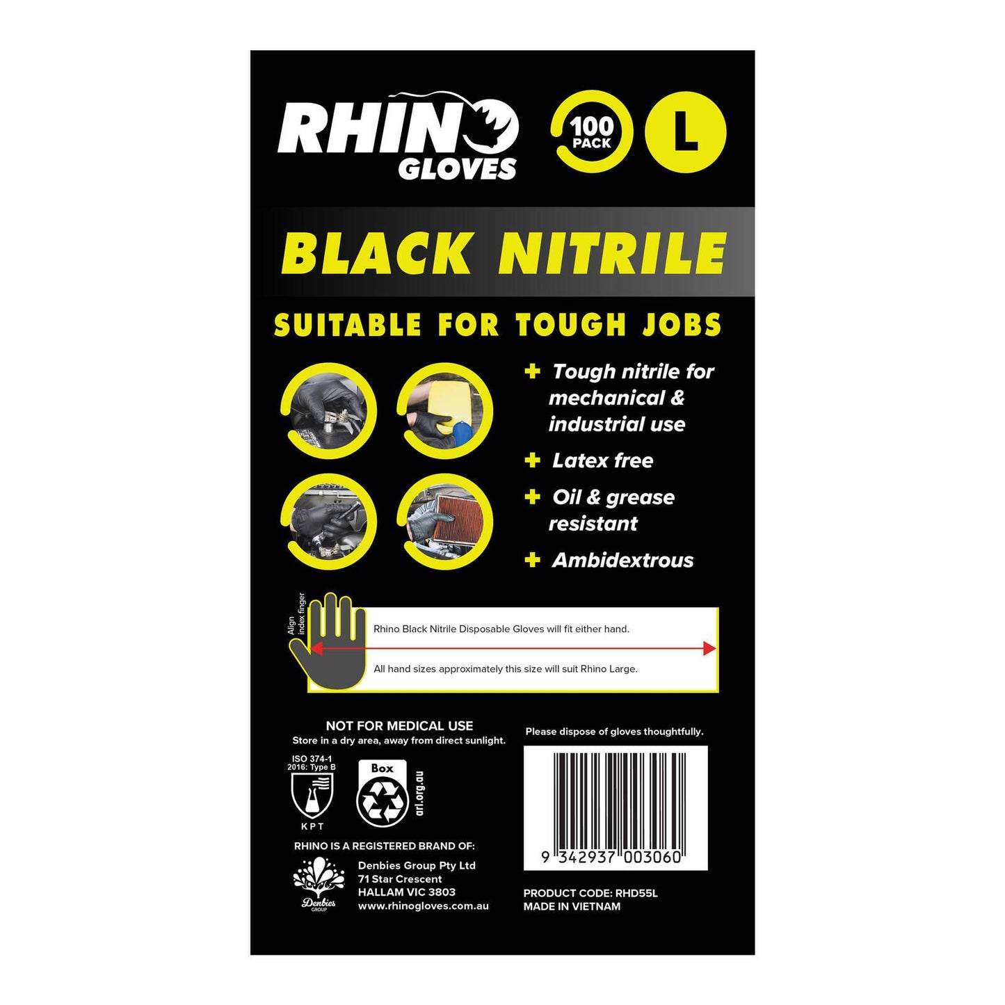 Rhino Gloves Nitrile - Large - 100 Pack