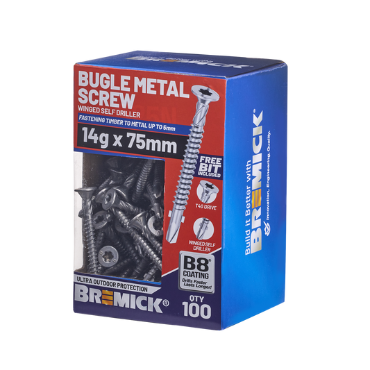 Bremick Metal Bugle Screw - 14g x 75mm - T40 B8 - 100 Pack