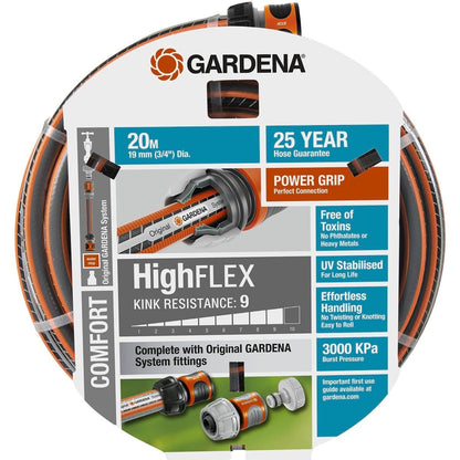 Gardena 19mm x 20m Highflex Fitted Garden Hose - PVC - Kink Resistant