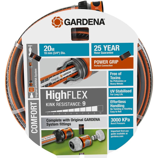 Gardena 19mm (3/4") x 20m Highflex Fitted Garden Hose