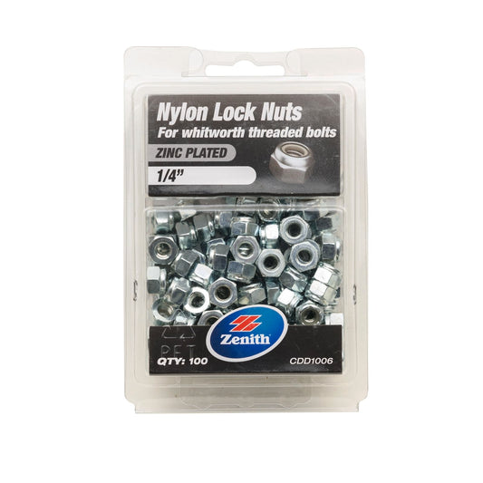 Zenith Nylon Lock Nut - 1/4" - 100 Pack