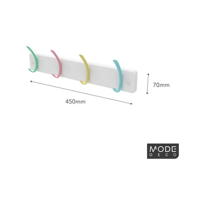 Mode Hat and Coat Rack - 4 Pastel Hooks - White Board - Durable Design