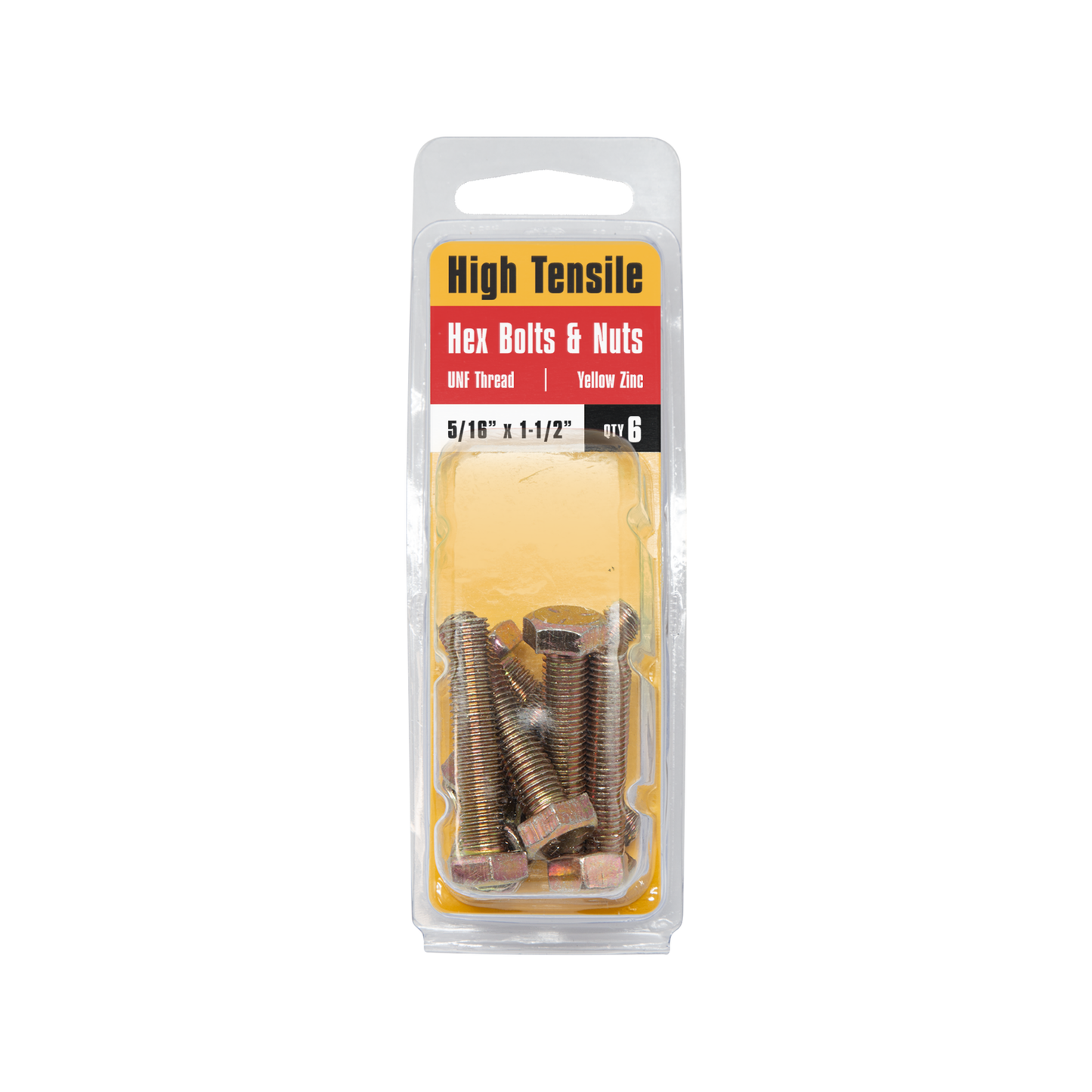 Pinnacle Hi Tensile Hex Bolt & Nut - 5/16 x 1-1/2" - Yellow - 6 Pack
