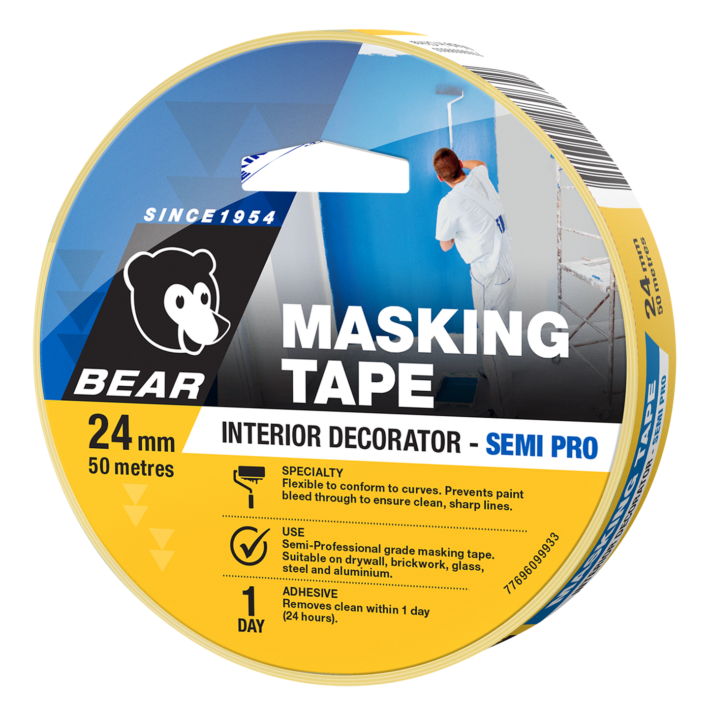 Bear Interior Decorator Masking Tape - 24mm x 50m - Yellow