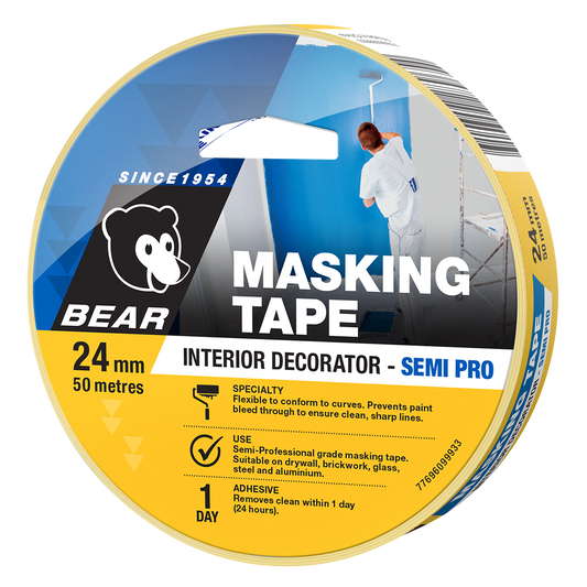Bear Interior Decorator Masking Tape - 24mm x 50m - Yellow