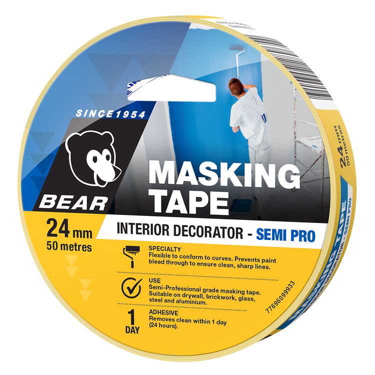 Bear Interior Decorator Masking Tape Yellow 24mm x 50m