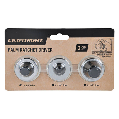 Craftright Palm Ratchet Driver Set - 3 Piece - 1/4", 3/8", 1/2"