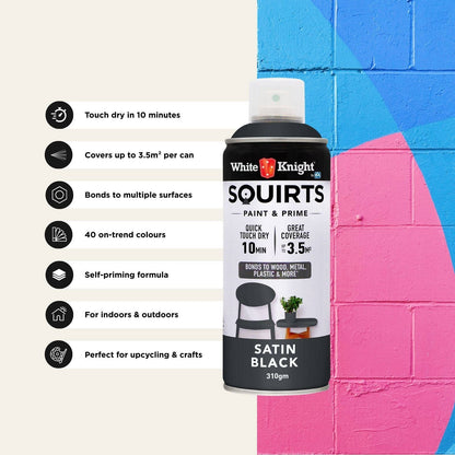 White Knight Squirts Black Satin Spray Paint - 310g