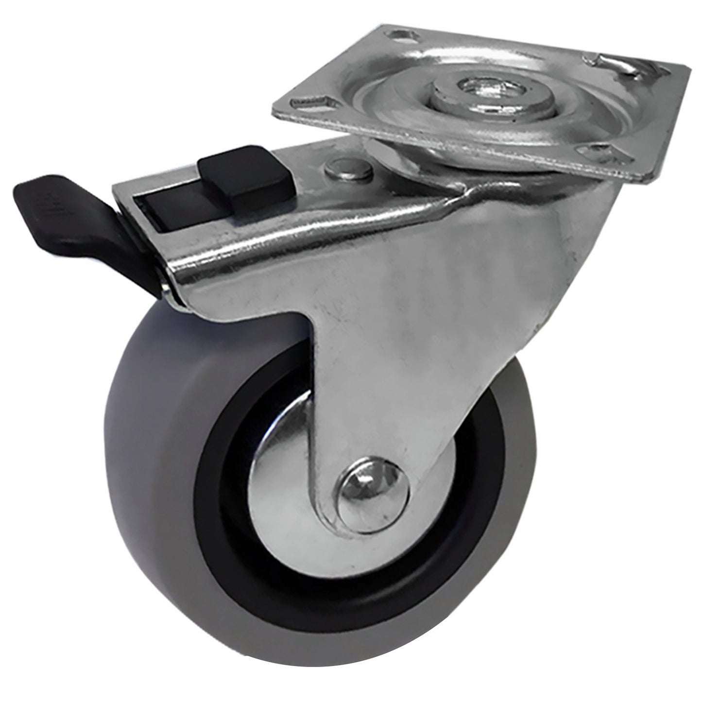 Easyroll 75mm Grey Rubber Swivel Plate Castor