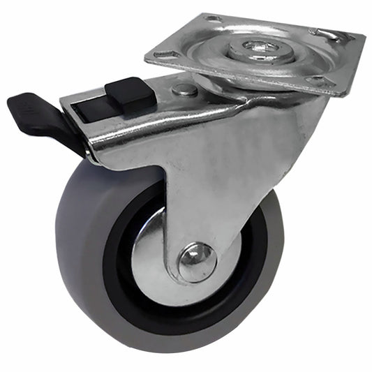 Easyroll 75mm Grey Rubber Swivel Plate Castor
