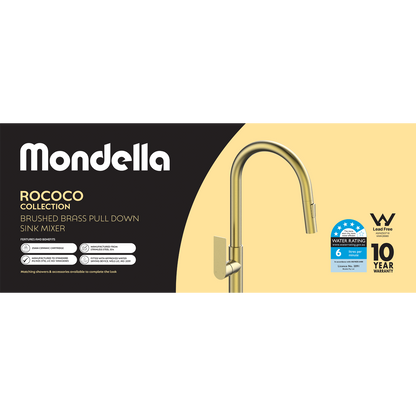 Mondella Rococo Pull Down Sink Mixer - 145 x 435mm - Brushed Brass