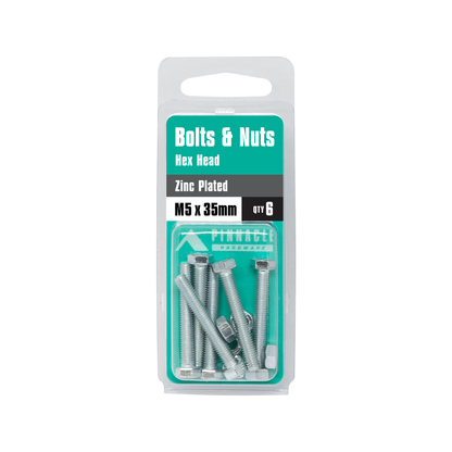 Pinnacle Hex Head Bolts and Nuts - M5 x 35mm - 6 Pack