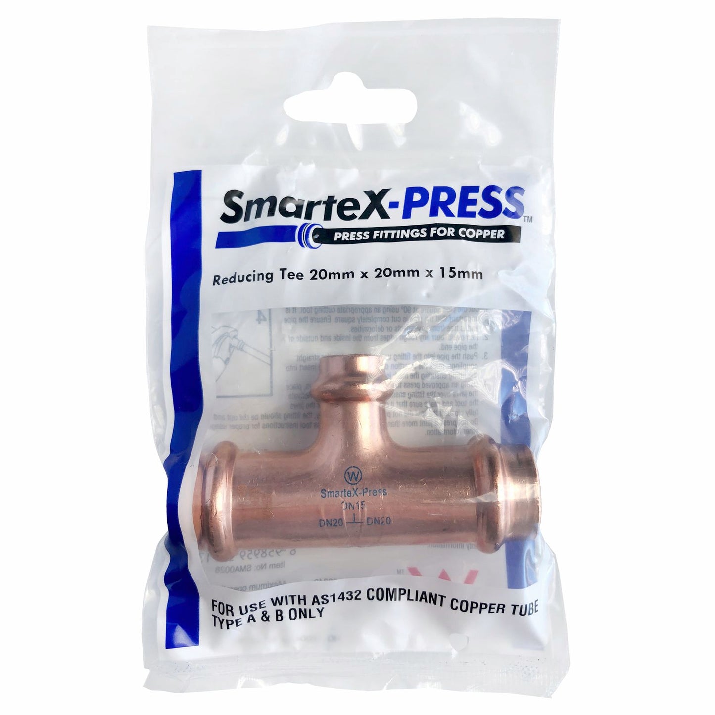 Smartex Press Copper Reducing Tee - 20 x 20 x 15mm