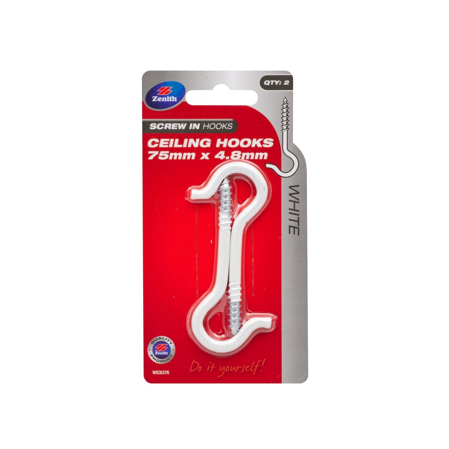 Zenith Ceiling Screw Hook - 75 x 4mm - 2 Pack