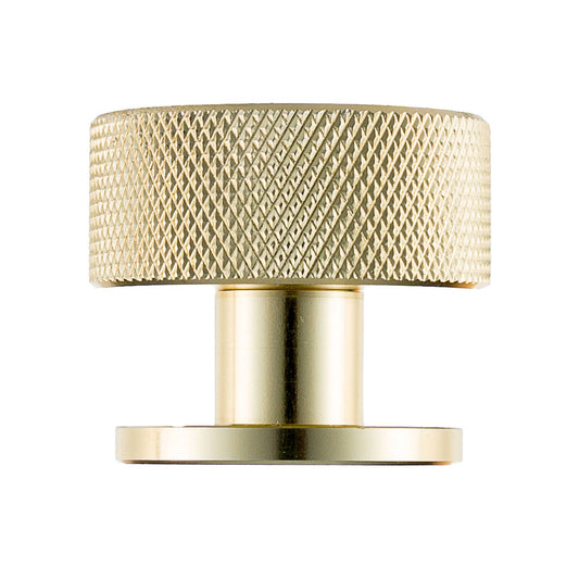Taskmaster 32.5mm Brushed Brass Knurled Cabinet Knobs - 4 Pack