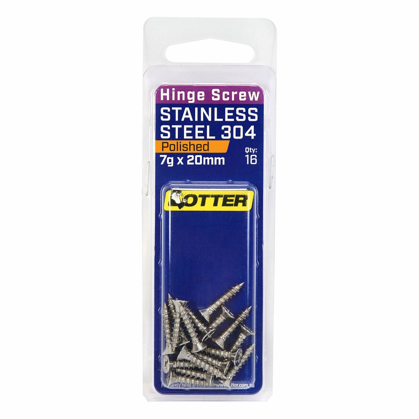 Otter Polished Stainless Steel Hinge Screws - 7 x 20mm - 16 Pack