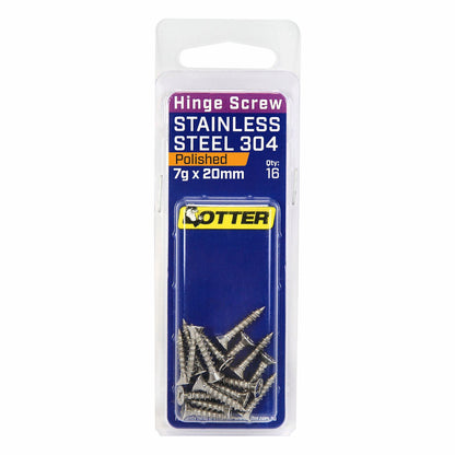 Otter Polished Stainless Steel Hinge Screws - 7 x 20mm - 16 Pack