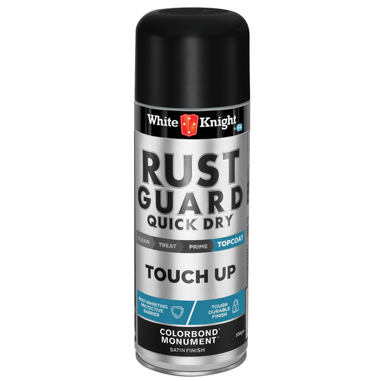 White Knight Rust Guard Quick Dry Touch Up Spray Paint - Colorbond Monument Satin Finish 300g