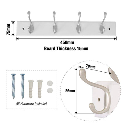 Syneco White Board Coat Rack - 4 Hooks - 450 x 100 x 75mm