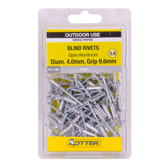 Otter Open Aluminium Blind Rivets - 4.0 x 9.6mm - 100 Pack