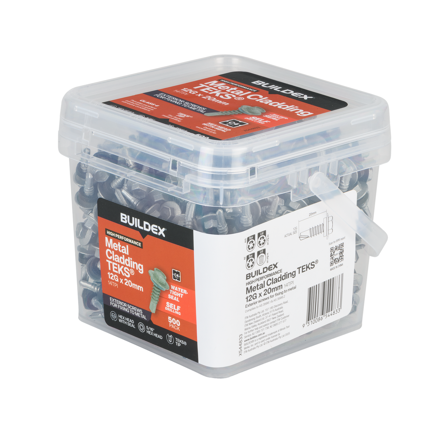 Buildex Cladding Fencing Teks Screws - 12g x 20mm - 500 Pack