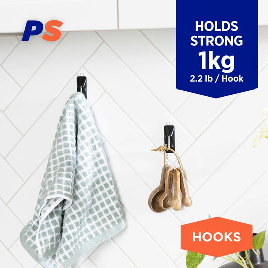 Permastik Medium Black Kitchen Hooks Holds 1kg 4 Pack