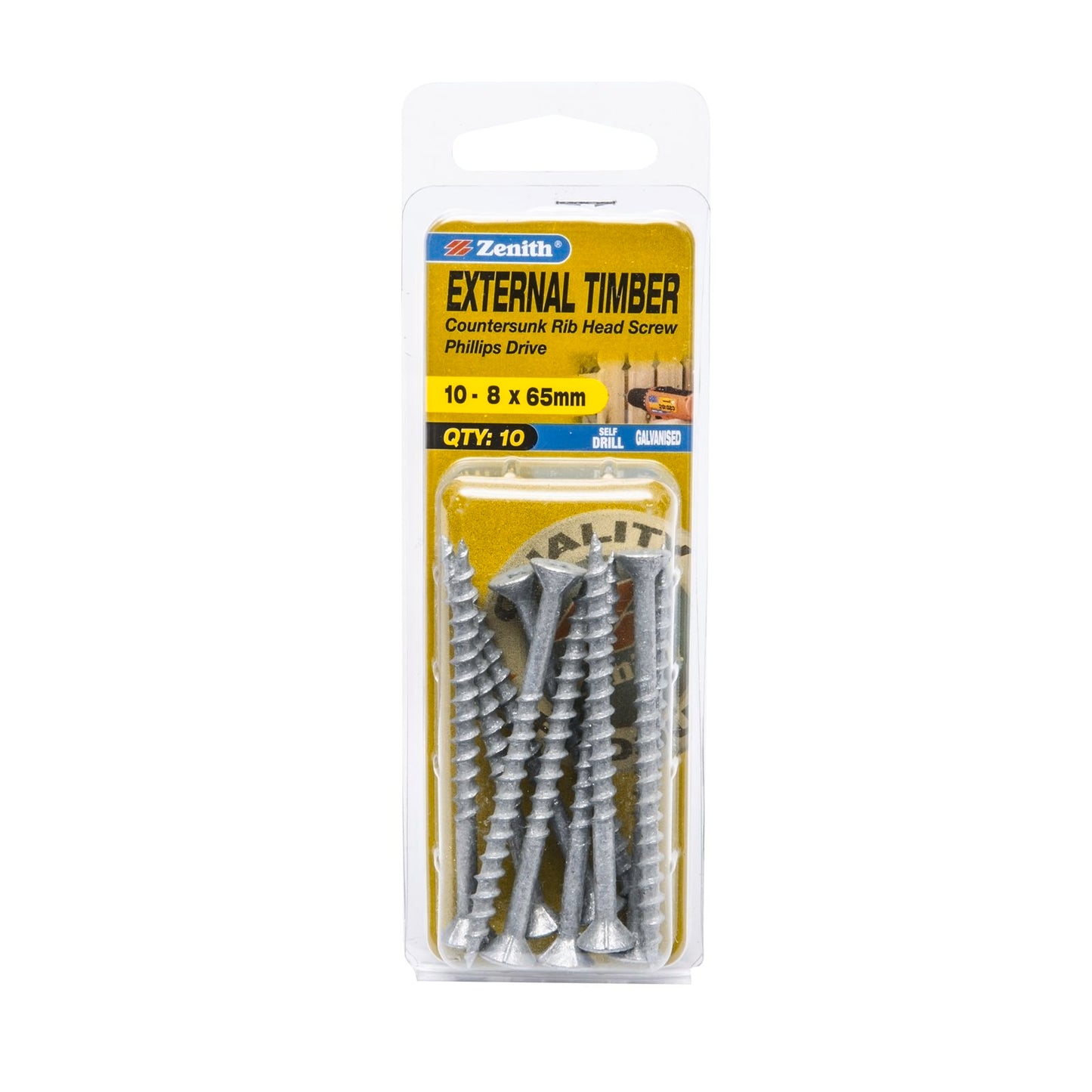 Zenith Timber Screws - 8mm x 65mm - 10 Pack