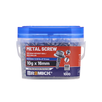 Bremick Metal Hex Screw - 10g x 16mm - B8 - 1000 Pack