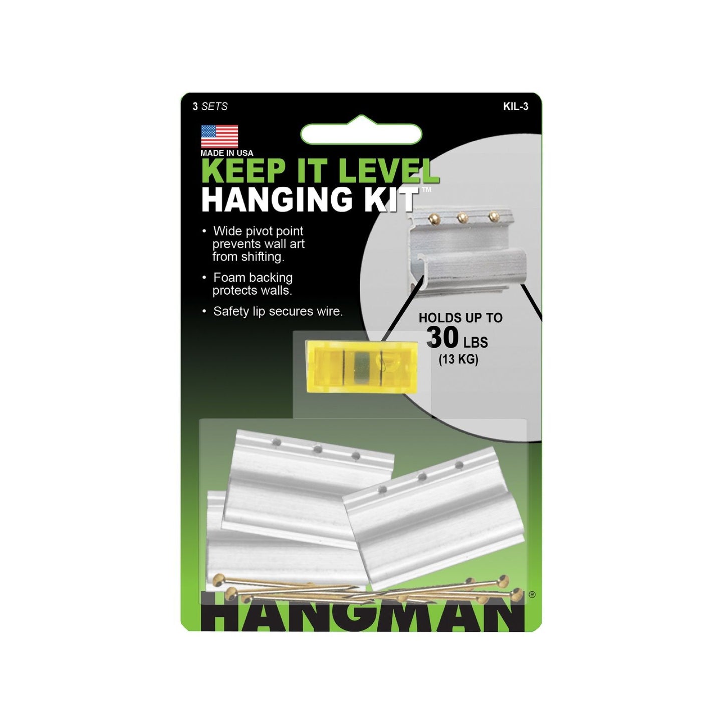 Hangman Level Picture Hanging Kit - 139 x 25 x 93mm - 3 Pack