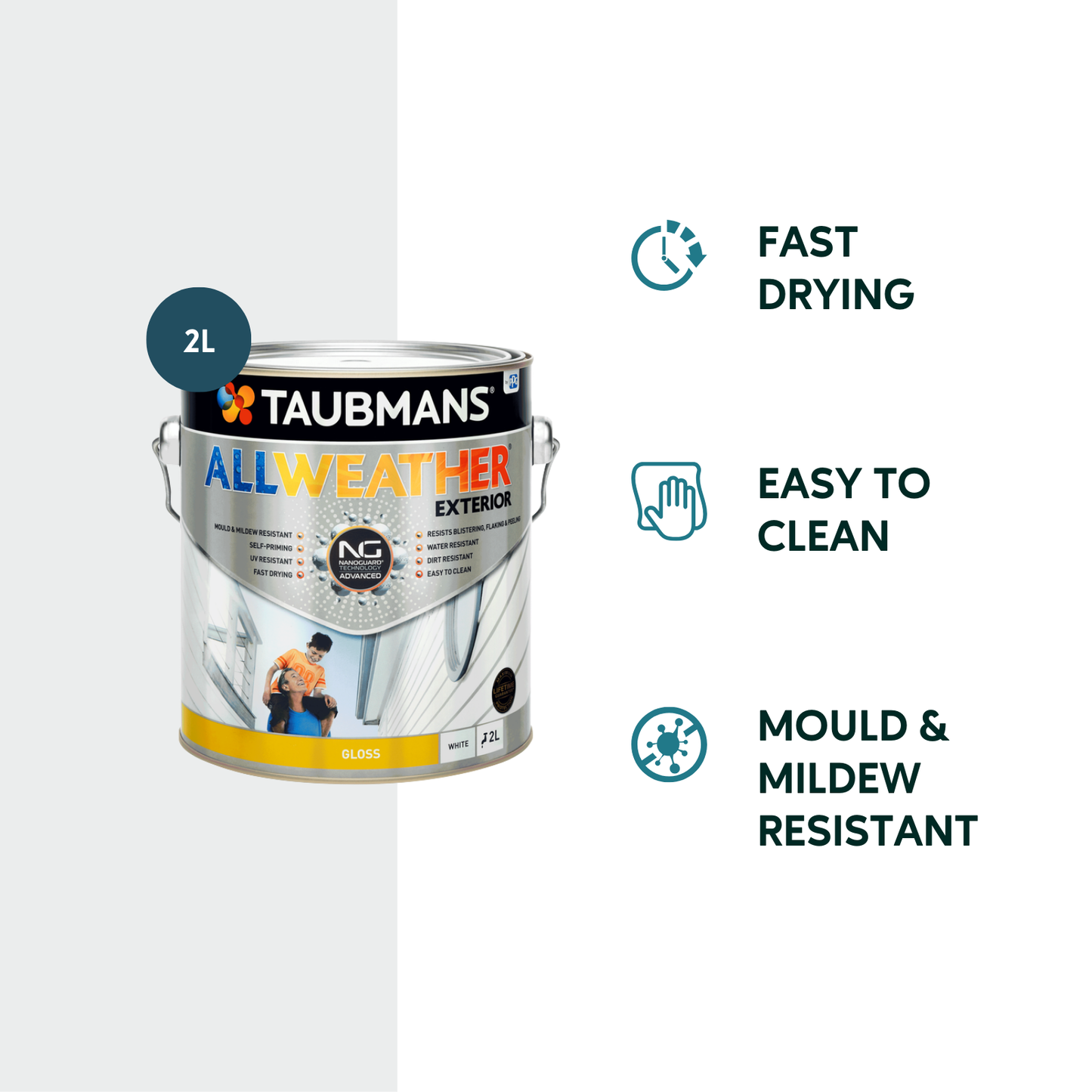 Taubmans White Gloss All Weather Exterior Paint - 2L