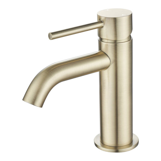 Mondella Resonance 25mm Brushed Brass Curved Spout Basin Mixer