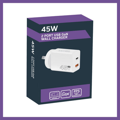 Antsig 45W 2 Port USB GaN Wall Charger - White