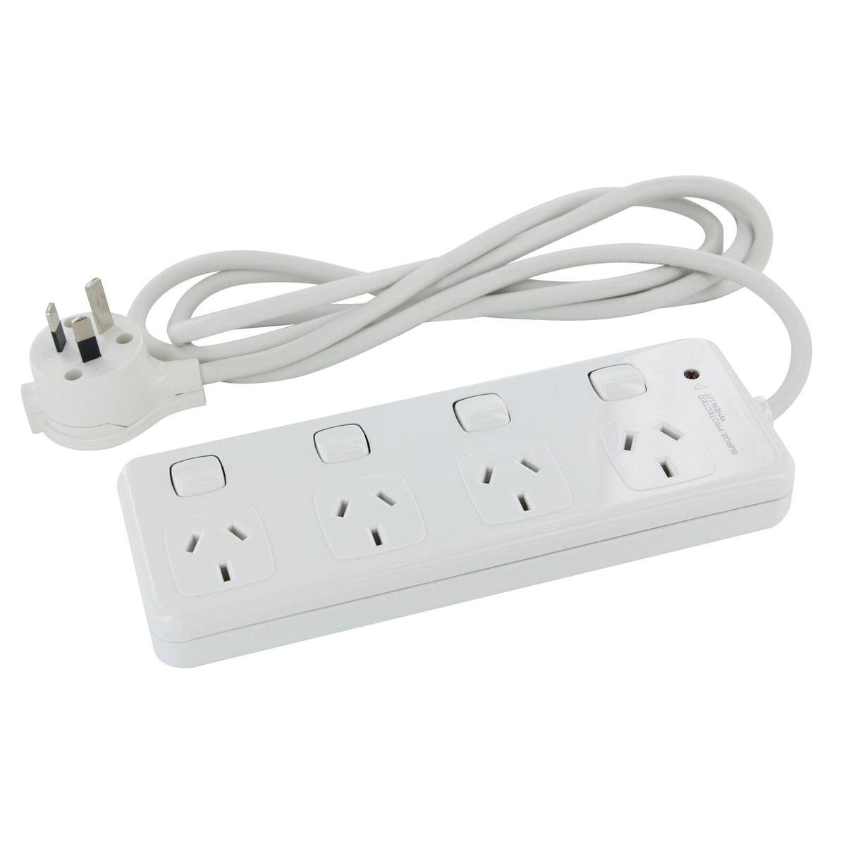 HPM Surge Protected Powerboard - 10A 4 Outlet - Plastic - Safe Design