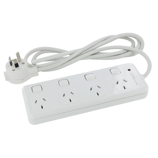 HPM Surge Protected Powerboard - 10A 4 Outlet - Plastic - Safe Design
