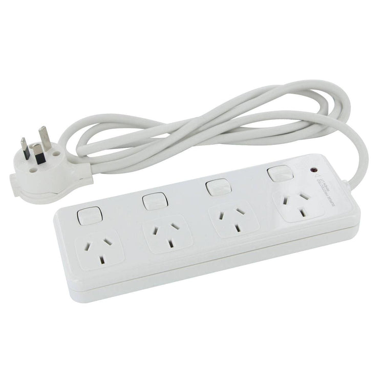 HPM Surge Protected Powerboard - 10A 4 Outlet - Plastic - Safe Design