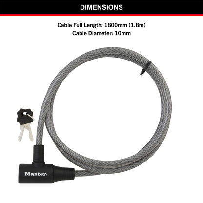 Master Lock Keyed Cable Lock 10mm x 1.8m Braided Steel Durable