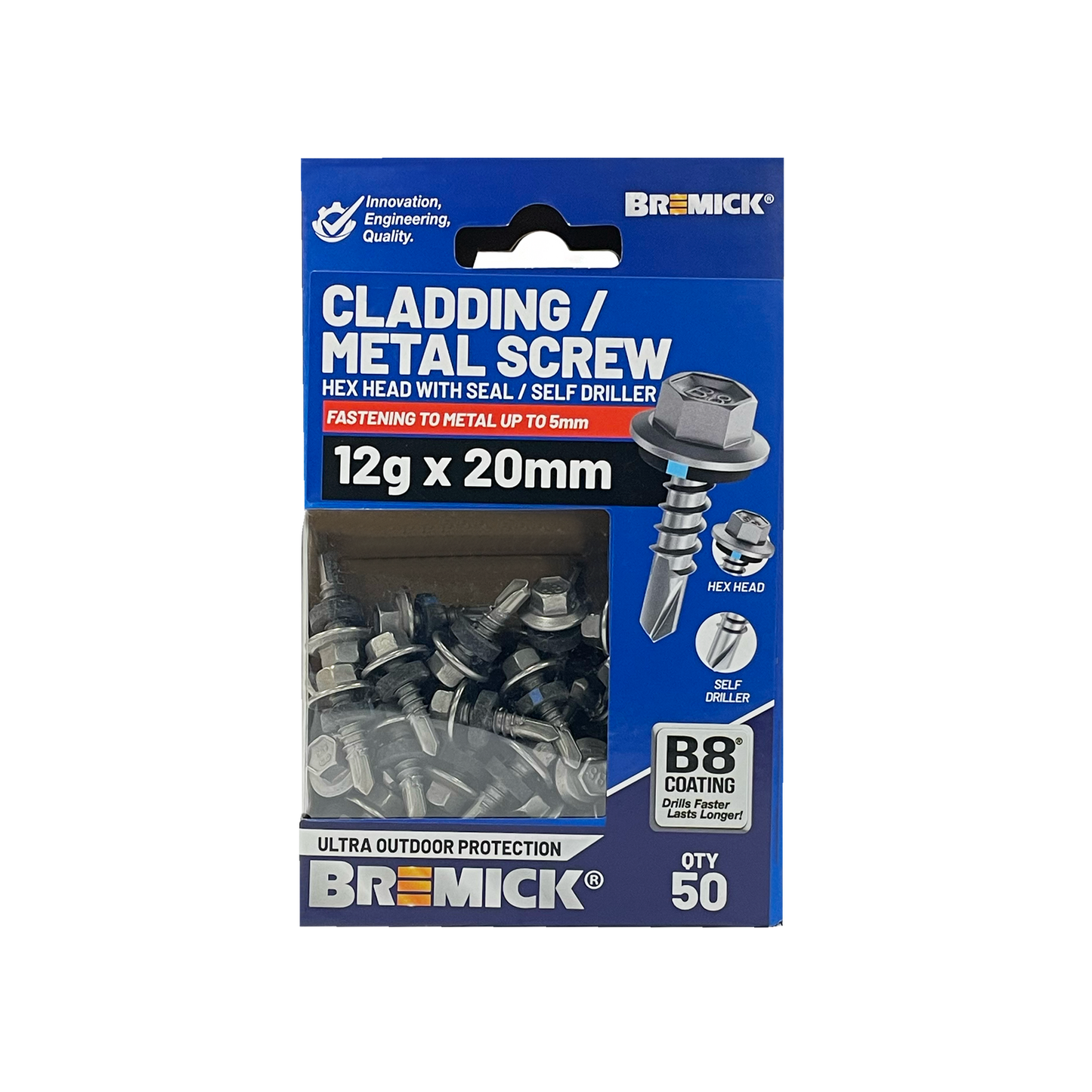 Bremick Metal Hex Screw - 12g x 20mm - B8 - 50 Pack