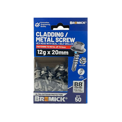 Bremick Metal Hex Screw - 12g x 20mm - B8 - 50 Pack
