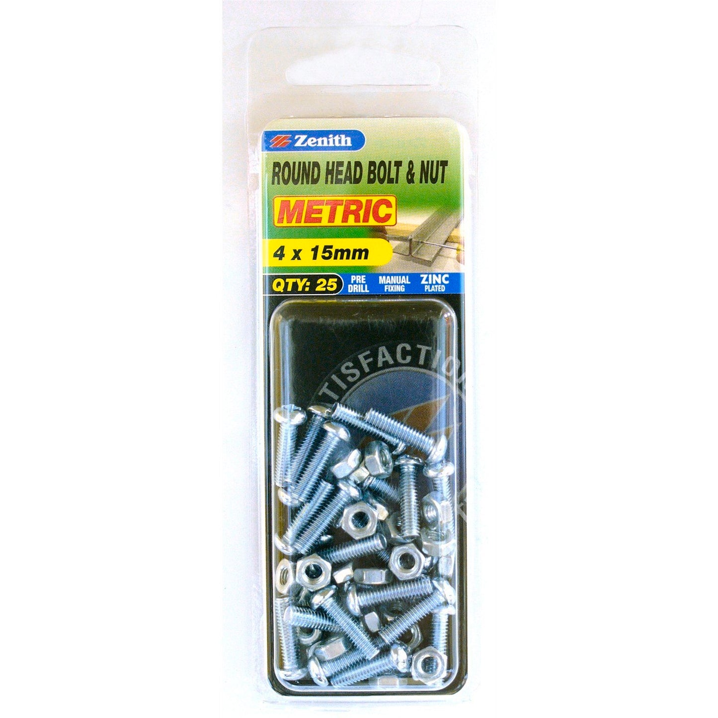 Zenith Round Head Bolt and Nut - M4 x 15mm - 25 Pack