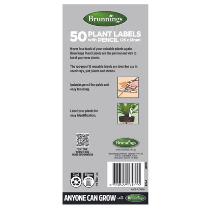 Brunnings Plant Labels with Pencil - 125 x 13mm - 50 Pack