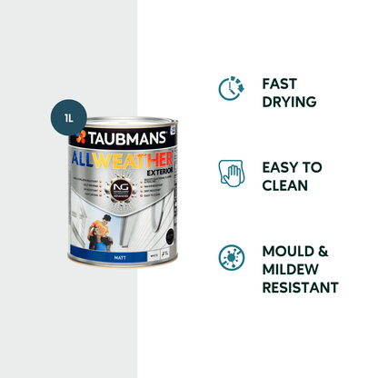 Taubmans All Weather Exterior Paint - 1L - White - Matt