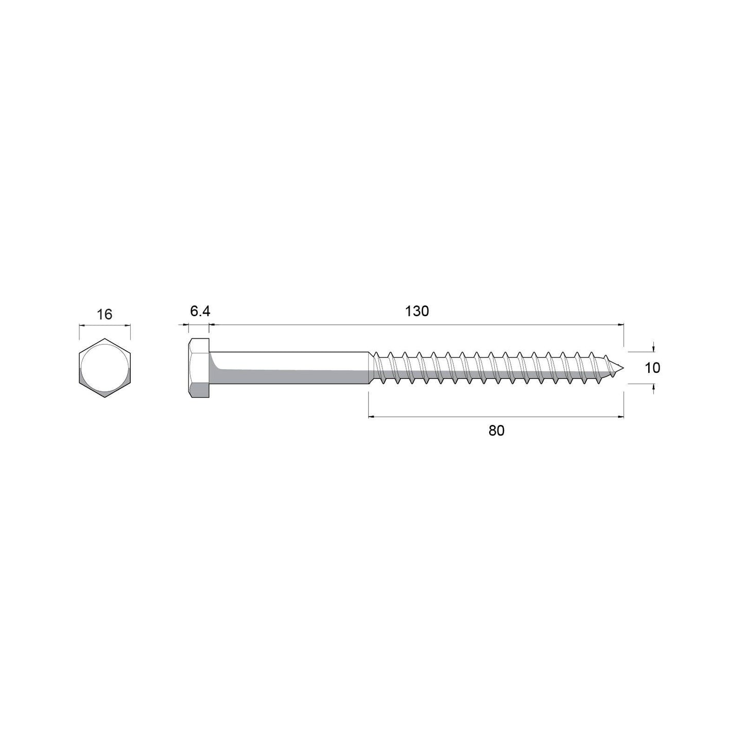 Zenith Hot Dip Galvanised Hex Head Coach Screws - M10 x 130mm - 25 Pack