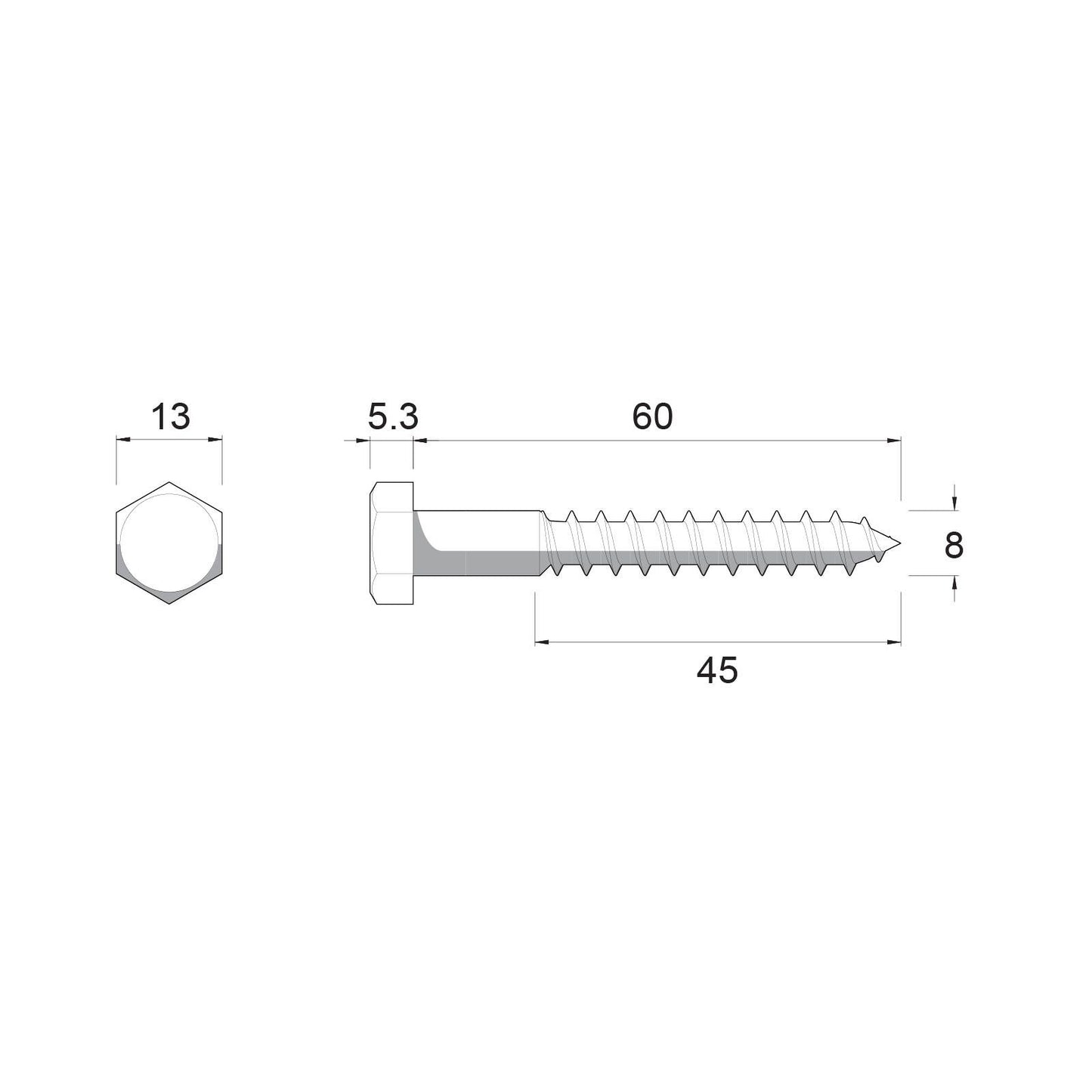 Zenith Hot Dip Galvanised Hex Head Coach Screws - M8 x 60mm - 25 Pack