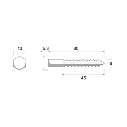 Zenith Hot Dip Galvanised Hex Head Coach Screws - M8 x 60mm - 25 Pack