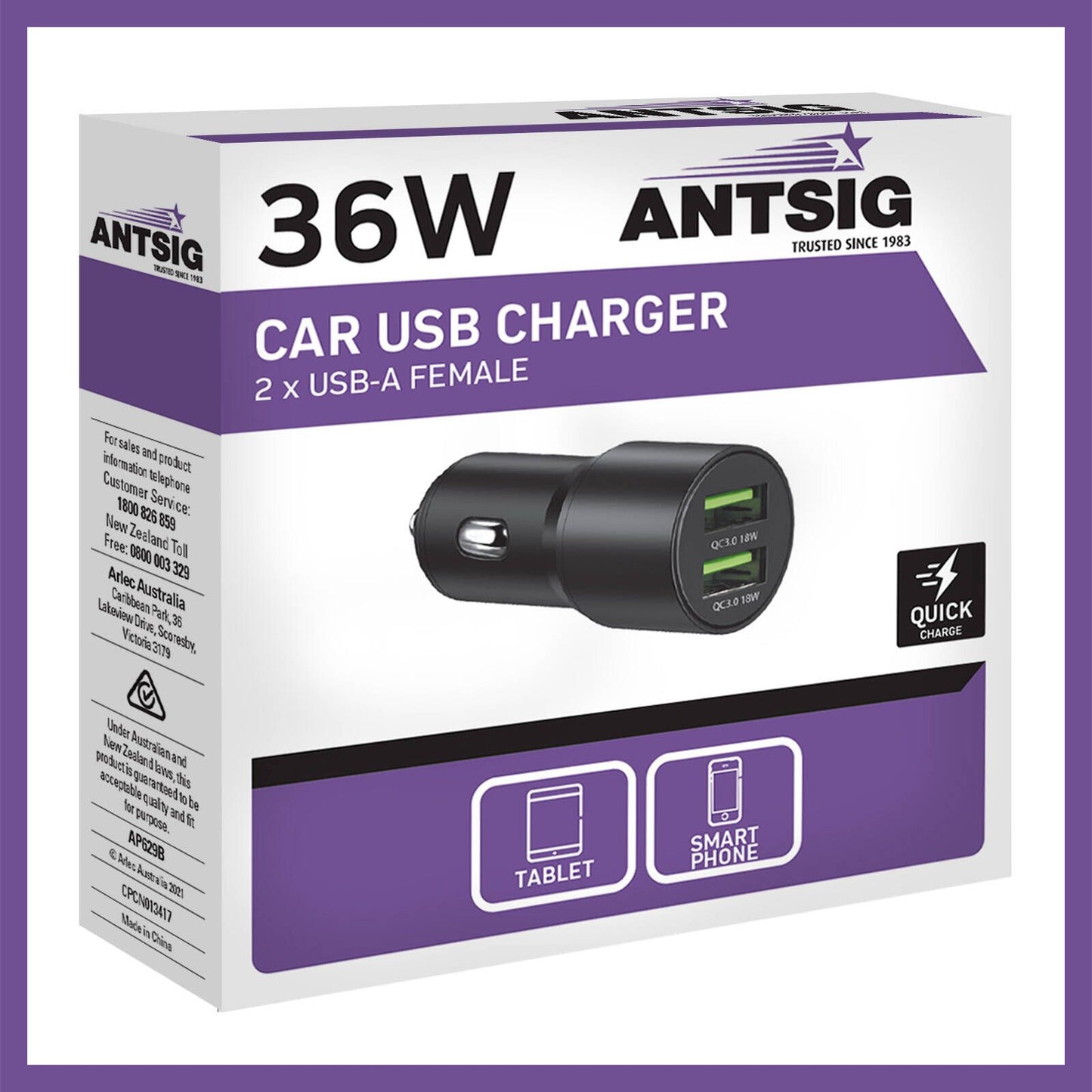 Antsig 36W 2 Port USB Car Charger