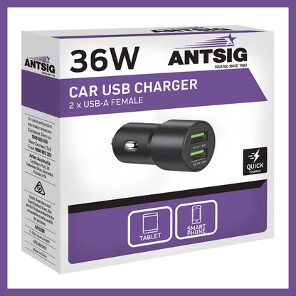 Antsig 36W 2 Port USB Car Charger