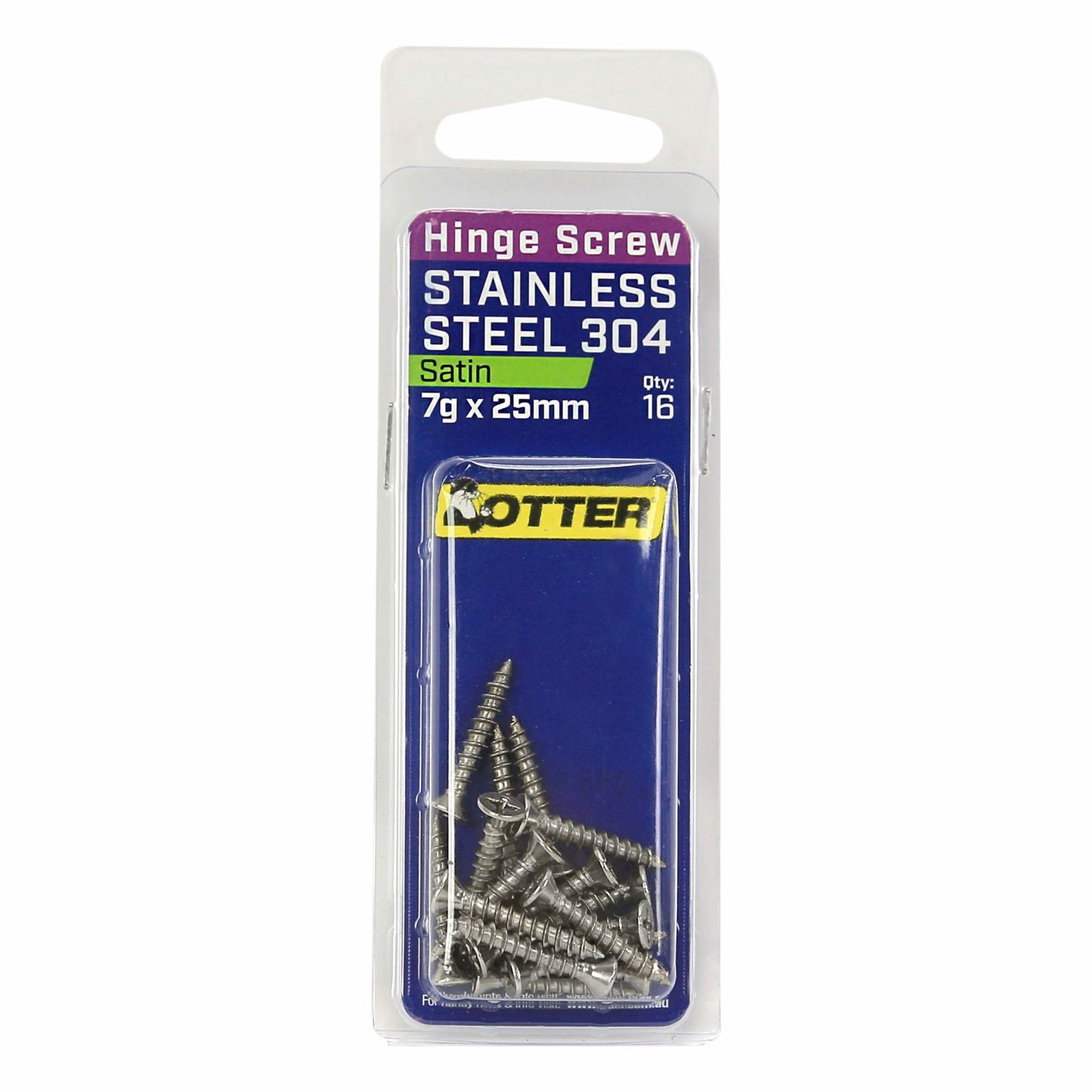 Otter Satin Stainless Steel Hinge Screws - 7 x 25mm - 16 Pack