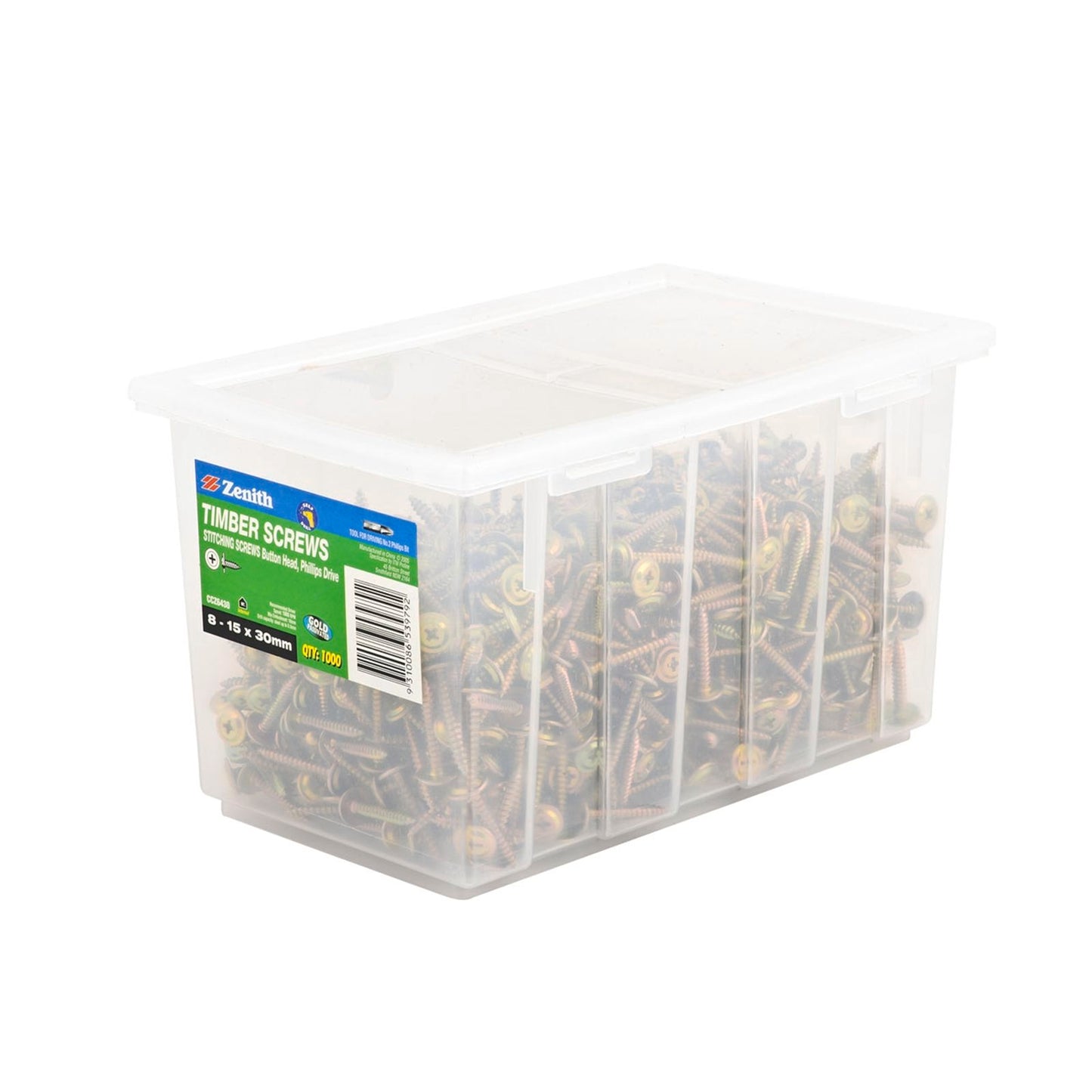 Zenith Timber Button Head Screws - 15 x 30mm - Gold - 1000 Pack