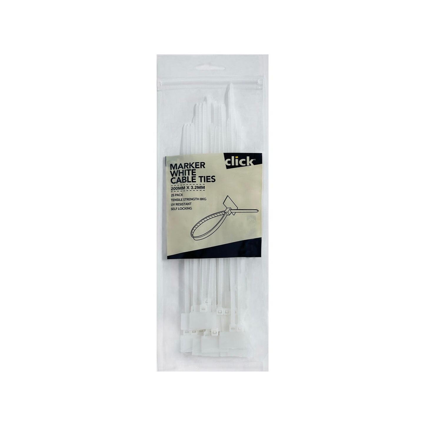 Click Marker Cable Tie - 200mm - 25 Pack - White