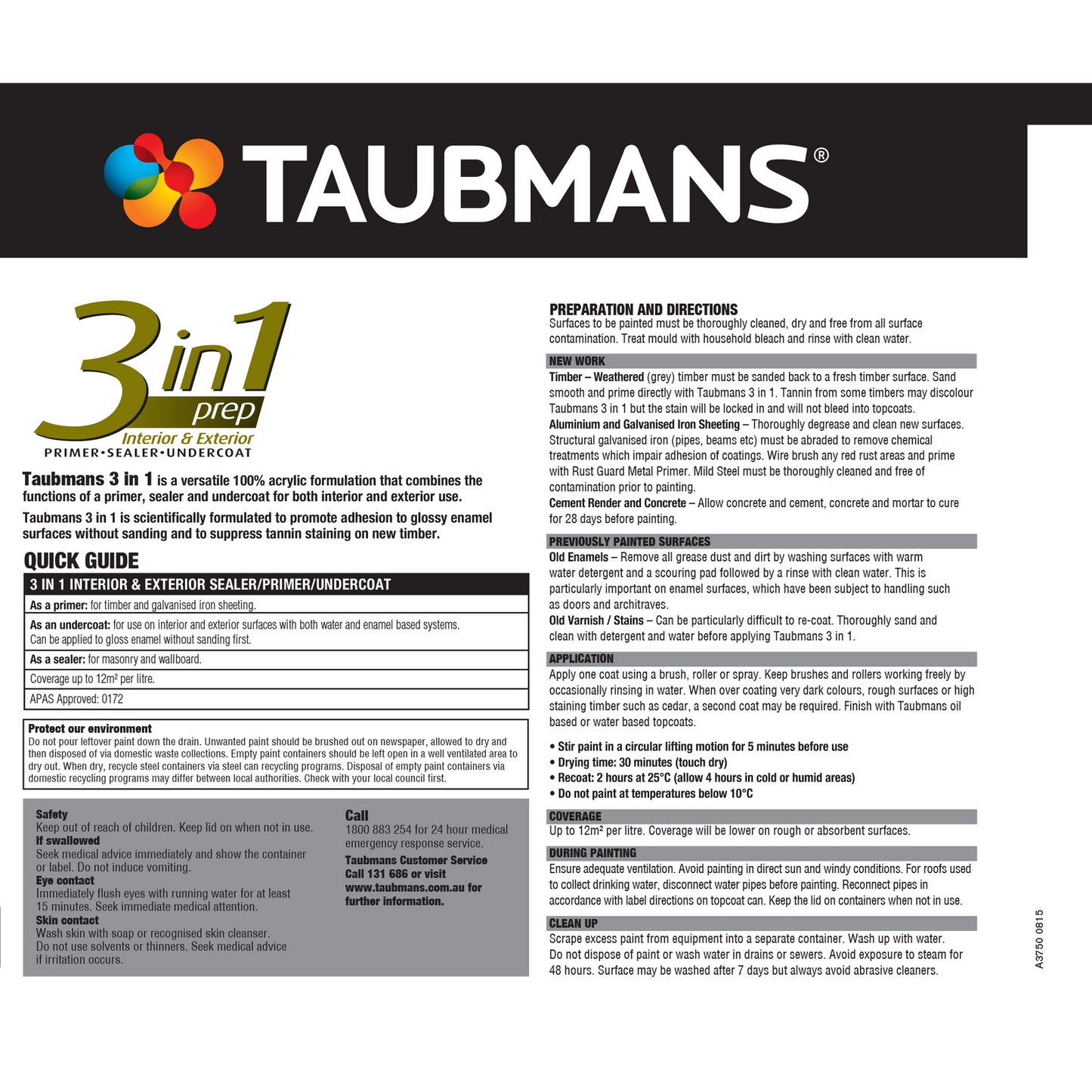 Taubmans 3 in 1 Primer Paint - 500ml